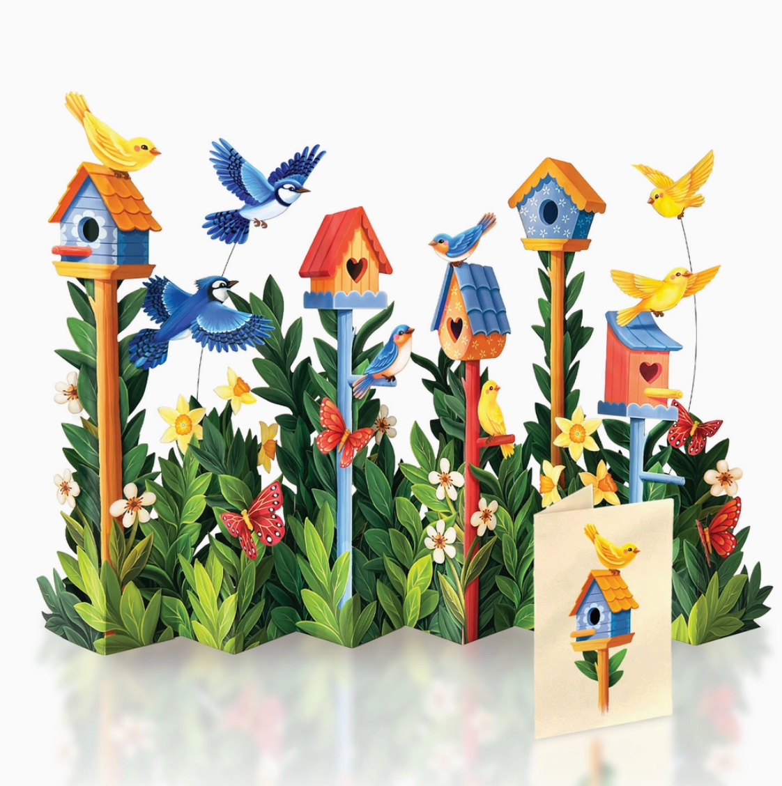 Fresh Cut Paper Mini 3D Pop Up Greeting Note Card – Birdhouse Garden – 6" x 5"