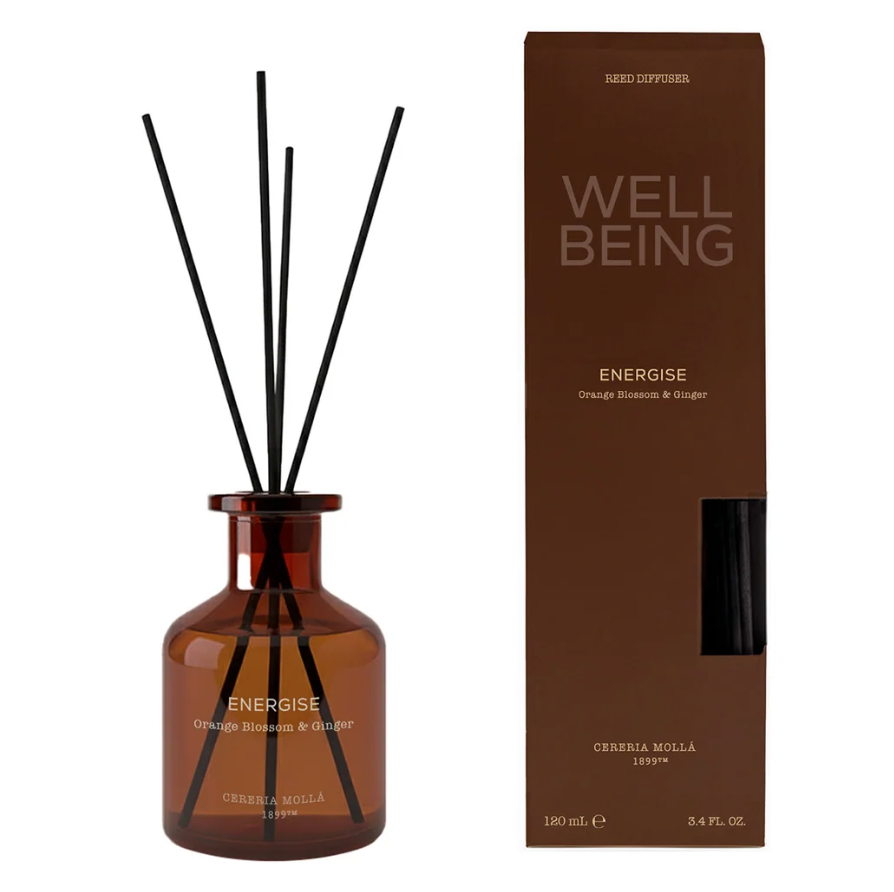 Cereria Molla Wellbeing Reed Diffuser – Energise – Orange Blossom & Ginger – 4 oz