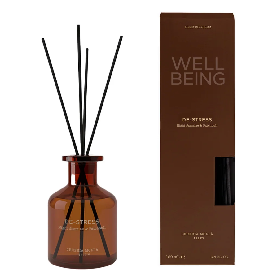 Cereria Molla Well Being Reed Diffuser – De Stress – Night Jasmine & Patchouli – 4 oz