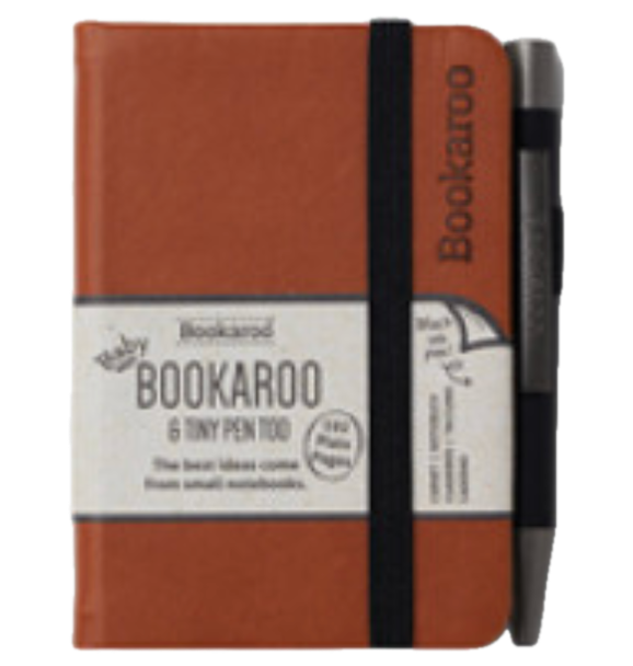 Bookaroo Little Hard Back Travel Notebook –A7- With Pen – 192 Pages – 3"x4" – Brown