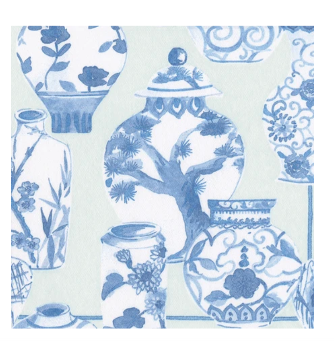 Caspari Paper Linen Lunch Napkins - Glazed Porcelain Celadon – 15pk