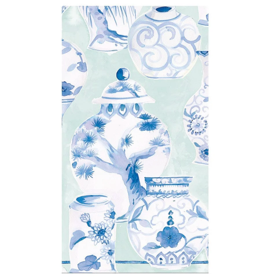 Caspari Paper Linen Guest Towel Napkins – Glazed Porcelain Celadon – 12pk