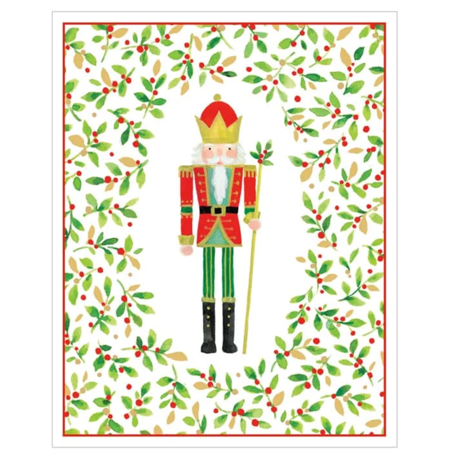 Caspari Nutcracker And Sprigs Petite Boxed Christmas Cards - Box of 15