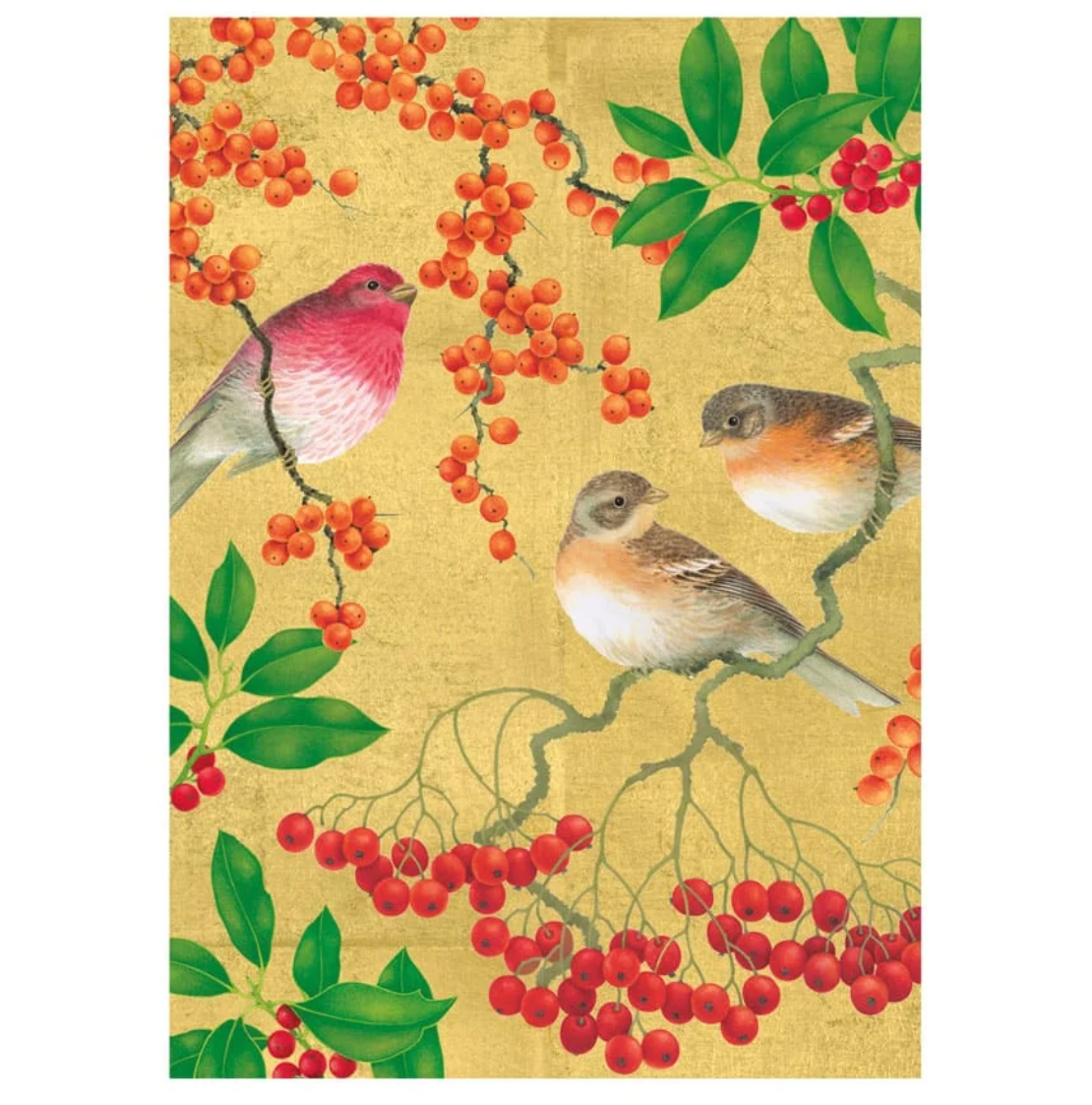 Caspari Birds And Berries Small Boxed Christmas Cards - Box of 15