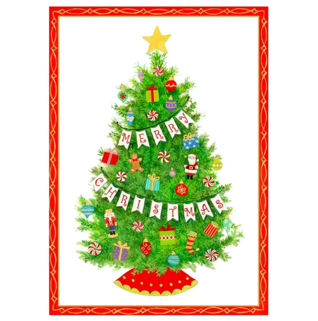 Caspari Festooned Tree Small Boxed Christmas Cards - Box of 15