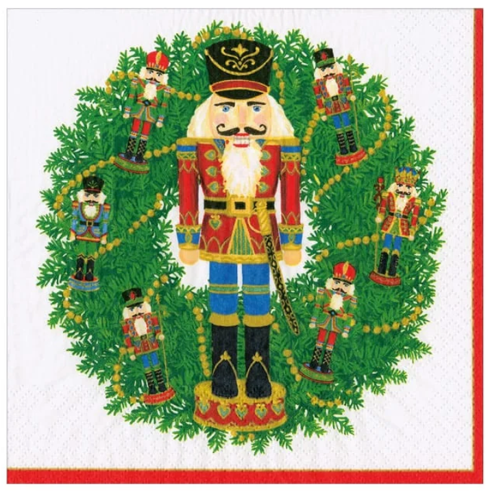 Caspari Nutcracker Wreath Christmas Cocktail Napkin - 20pk