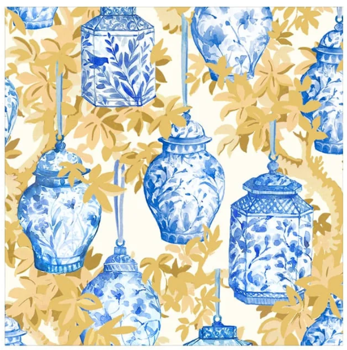Caspari Ginger Jars Blue & White Cocktail Napkin - 20pk