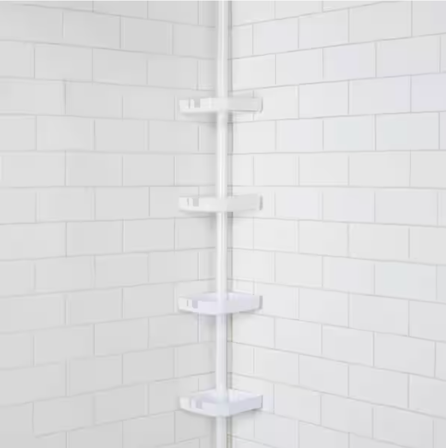 4 Tier Tension Corner Shower Caddy – White