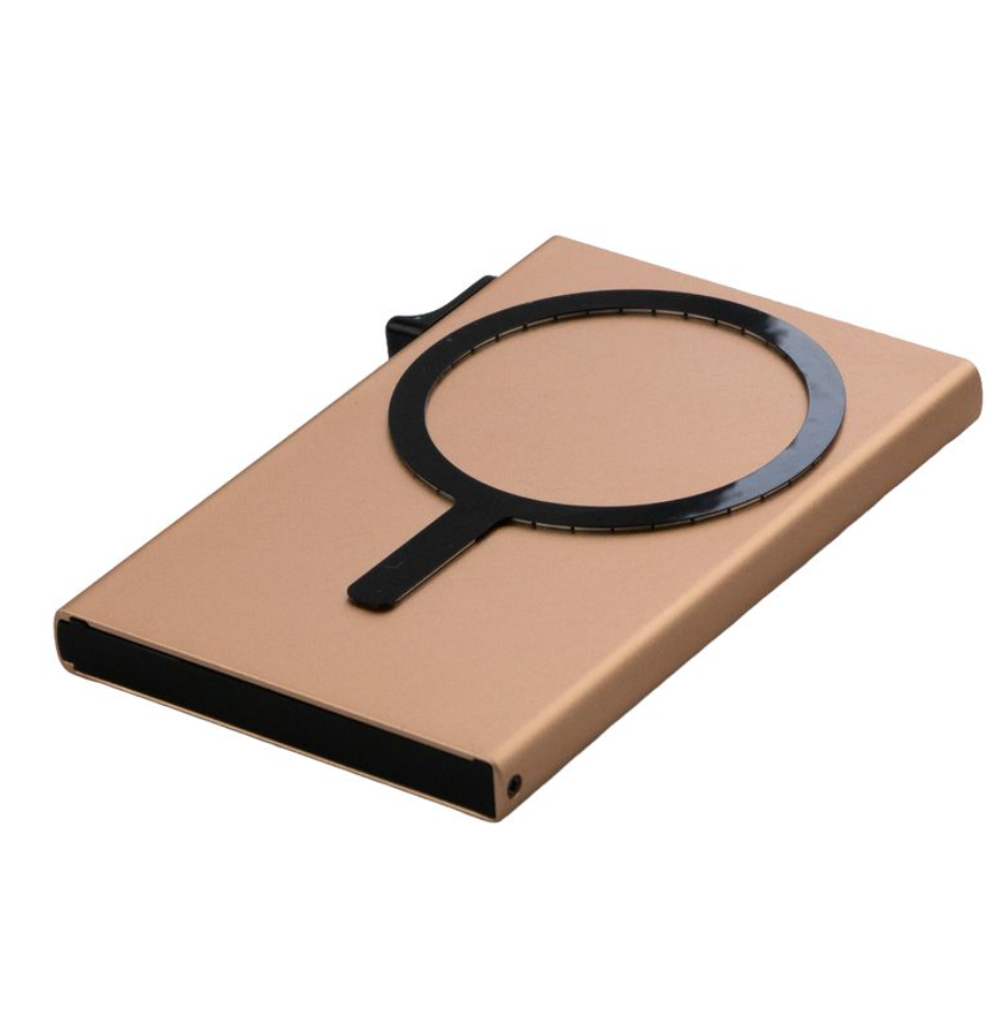 Garzini RFID-Protected MagSafe Metal 6 Card Holder With Removable Pocket – Gold