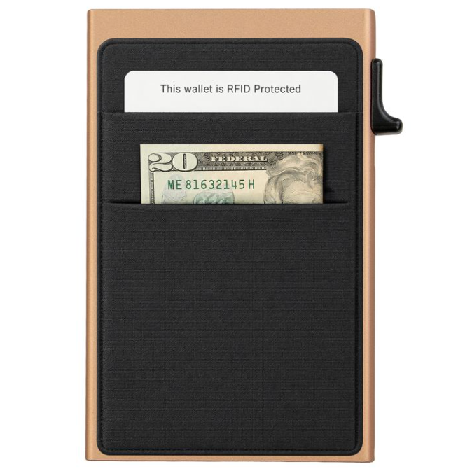 Garzini RFID-Protected MagSafe Metal 6 Card Holder With Removable Pocket – Gold