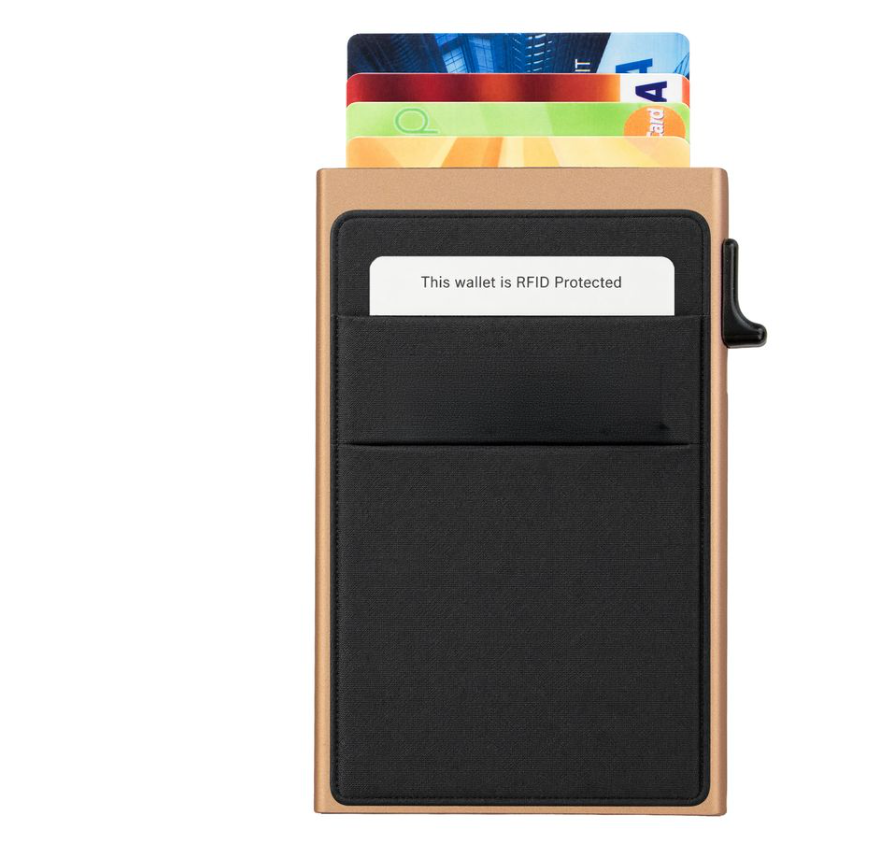 Garzini RFID-Protected MagSafe Metal 6 Card Holder With Removable Pocket – Gold
