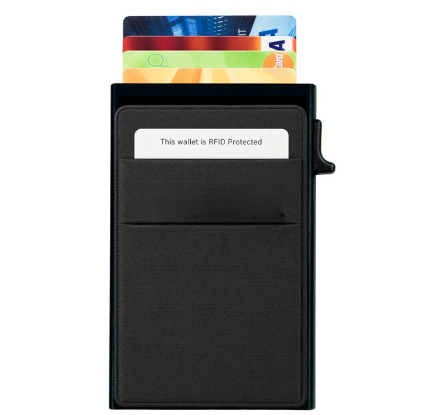 Garzini RFID-Protected MagSafe Metal 6 Card Holder With Removable Pocket – Black