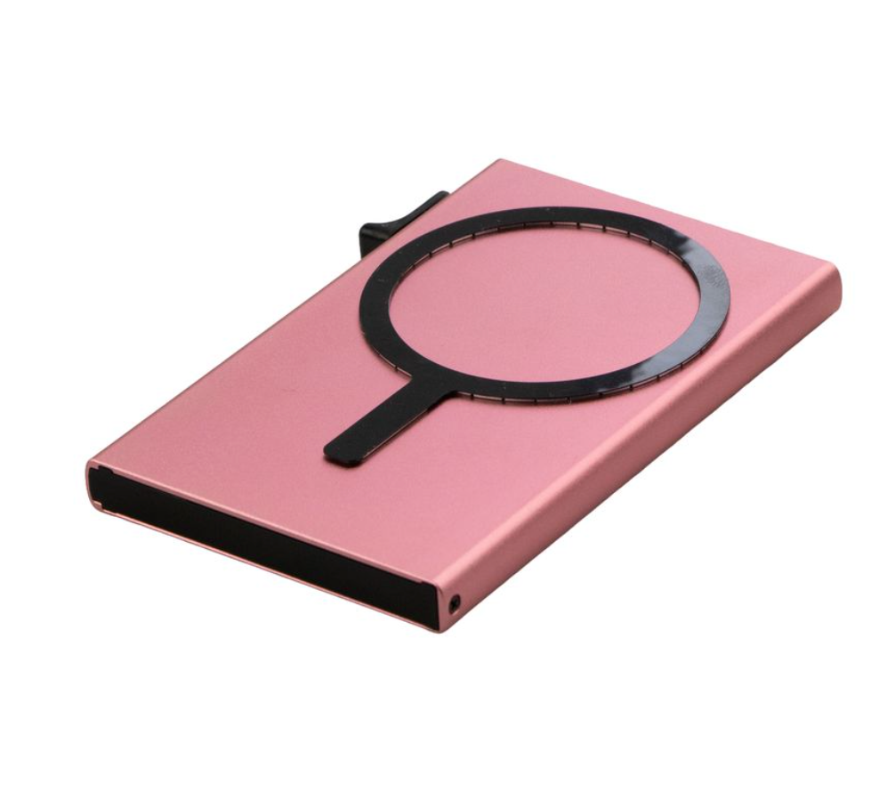 Garzini RFID-Protected MagSafe Metal 6 Card Holder With Removable Pocket – Pink