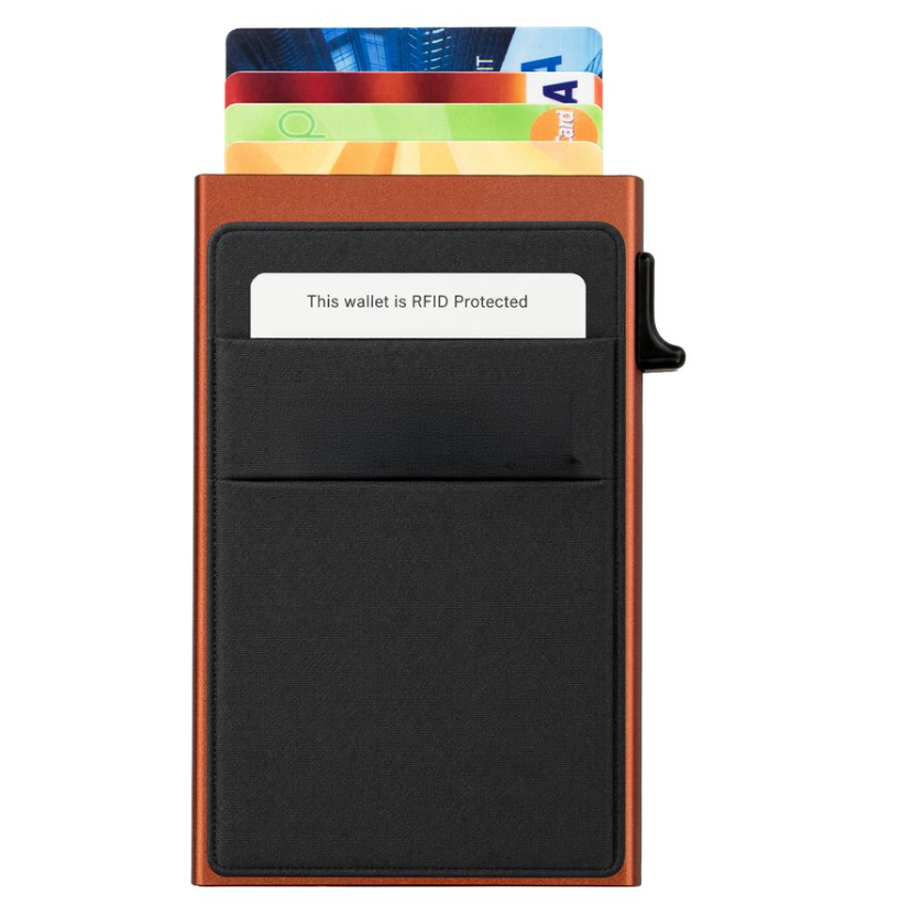 Garzini RFID-Protected MagSafe Metal 6 Card Holder With Removable Pocket – Bronze