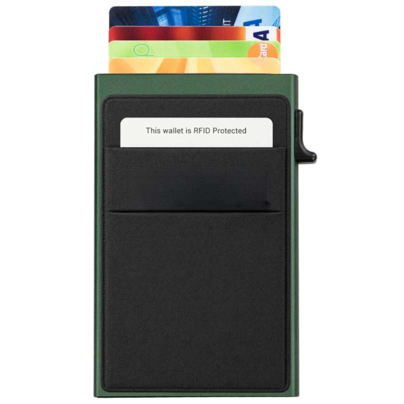 Garzini RFID-Protected MagSafe Metal 6 Card Holder With Removable Pocket – Green