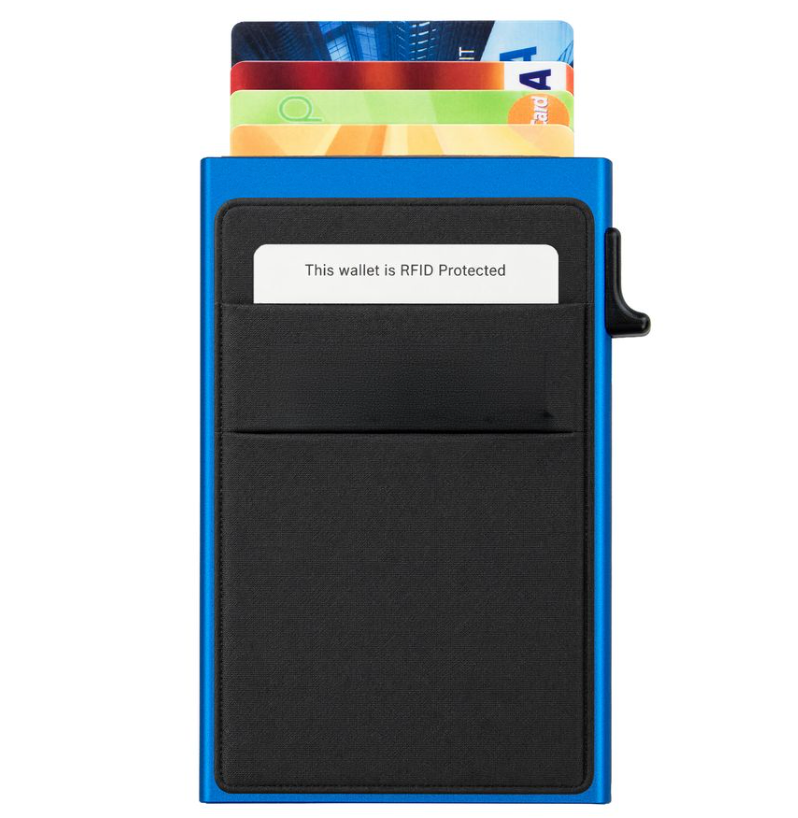 Garzini RFID-Protected MagSafe Metal 6 Card Holder With Removable Pocket – Light Royal Blue
