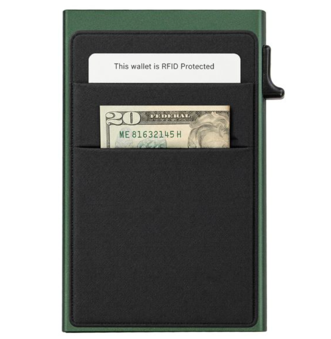 Garzini RFID-Protected MagSafe Metal 6 Card Holder With Removable Pocket – Green