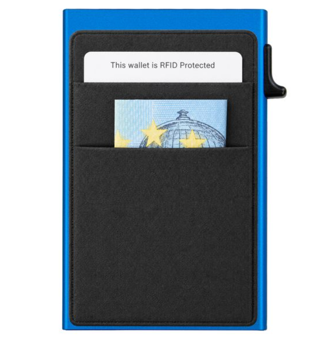 Garzini RFID-Protected MagSafe Metal 6 Card Holder With Removable Pocket – Light Royal Blue