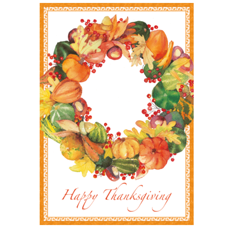 Caspari Gourd Wreath Thanksgiving Card – 1 Card & 1 Envelope