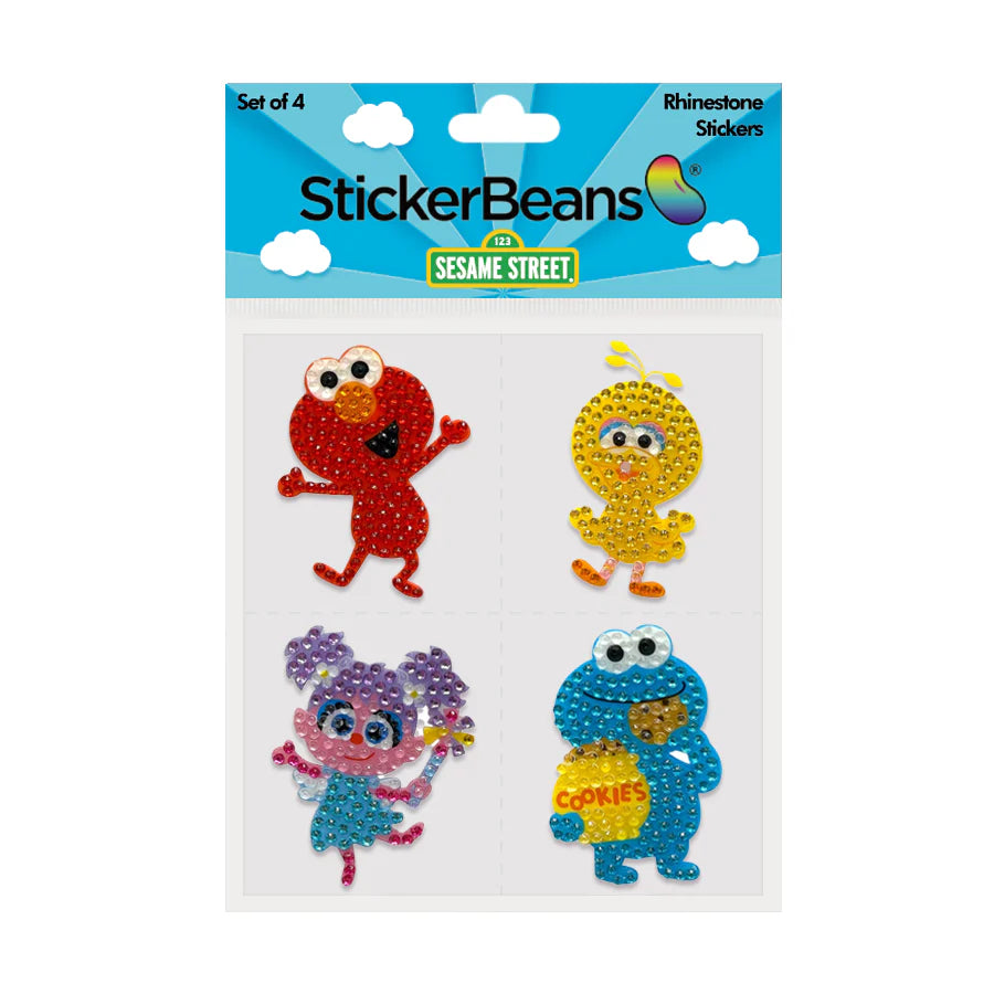 StickerBeans Sesame Street Elmo & Friends Collection Sparkle Sticker – 2" – Set of 4