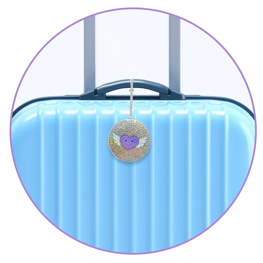 StickerBeans Sparkle Luggage Tag – 3.5" dia. – Winged Heart