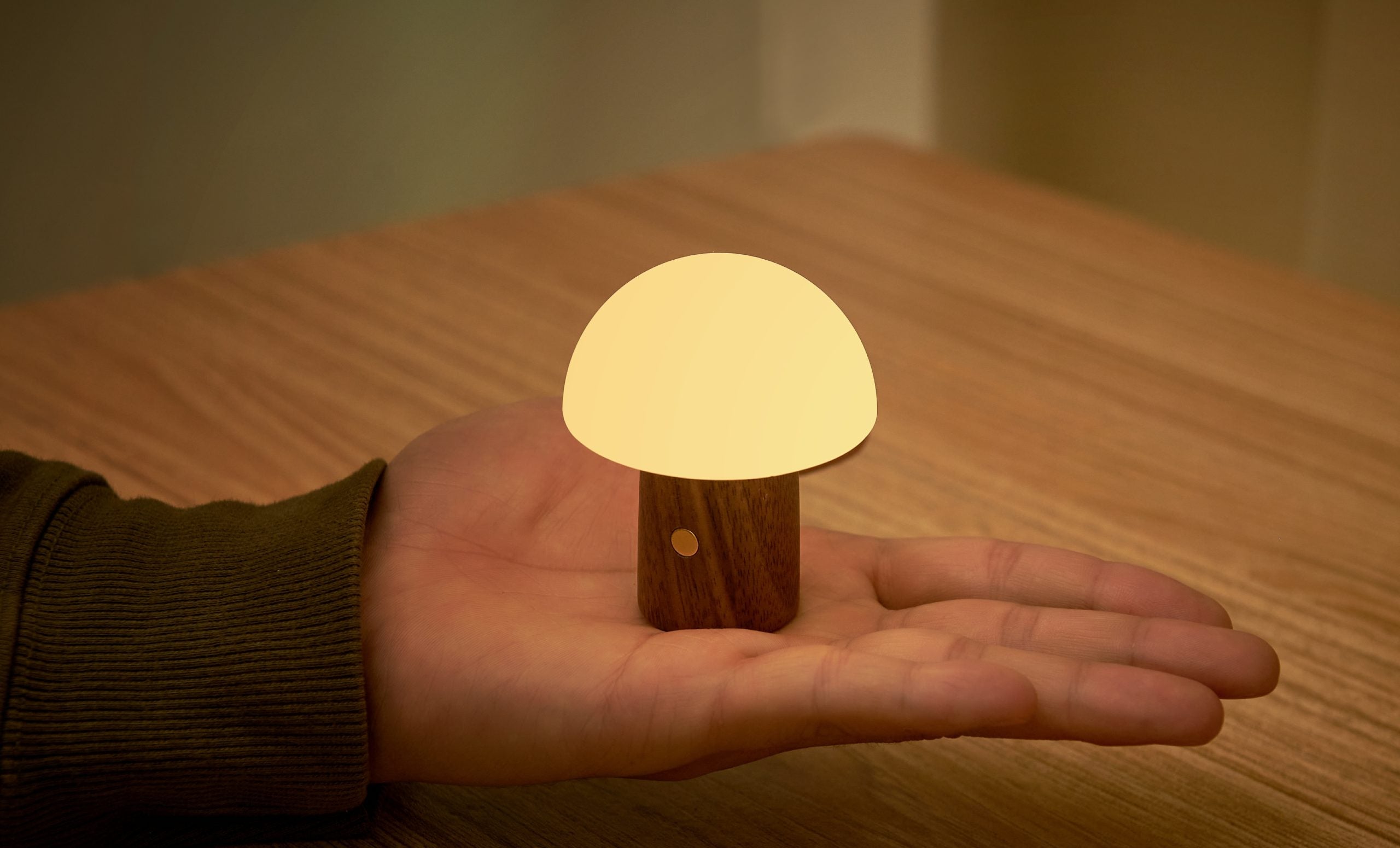 Gingko Super Mini Alice Mushroom Lamp – Walnut Finish – 2.5" x 3"