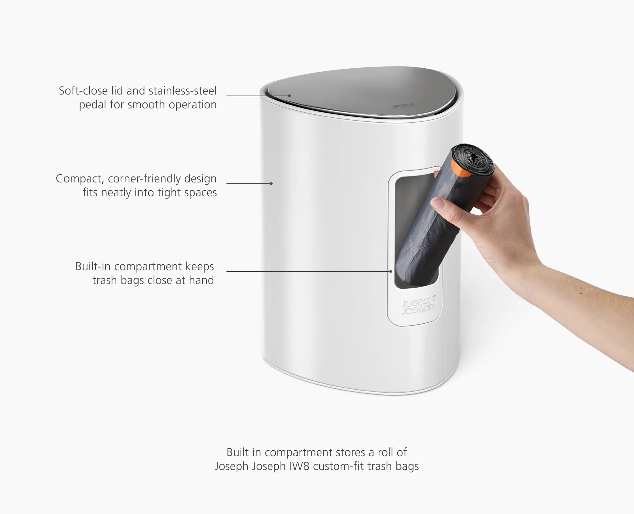 Joseph Joseph EasyStore 5L Bathroom Pedal Trash Can – Gloss White