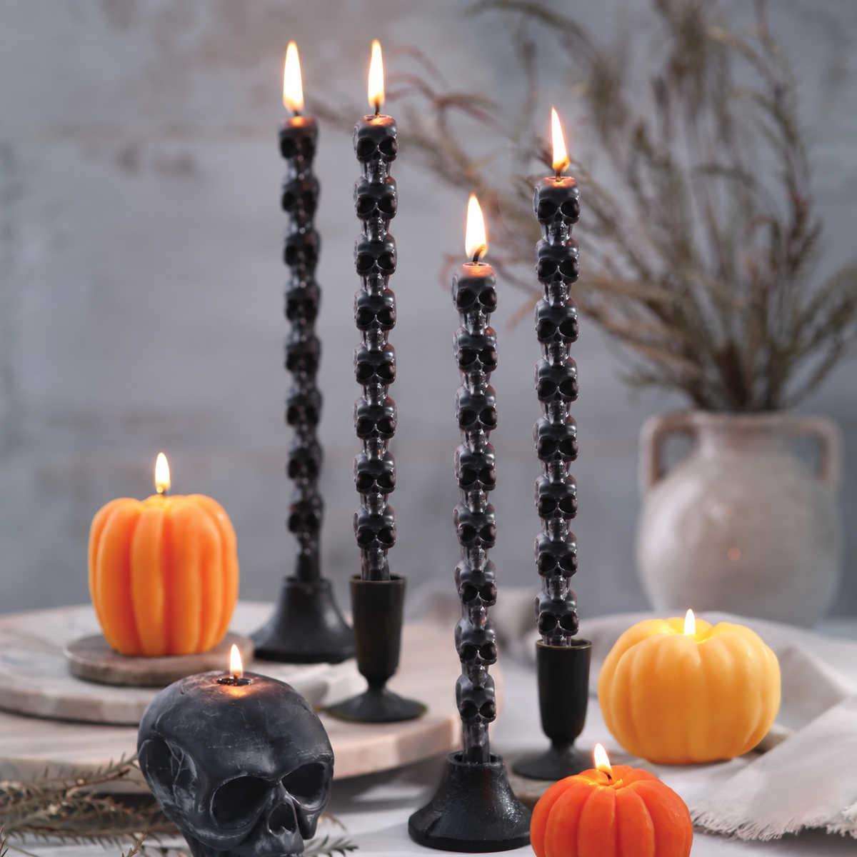 Big Dipper Sculpted Black Skull Beeswax Taper Candles – 10" – Set of 2