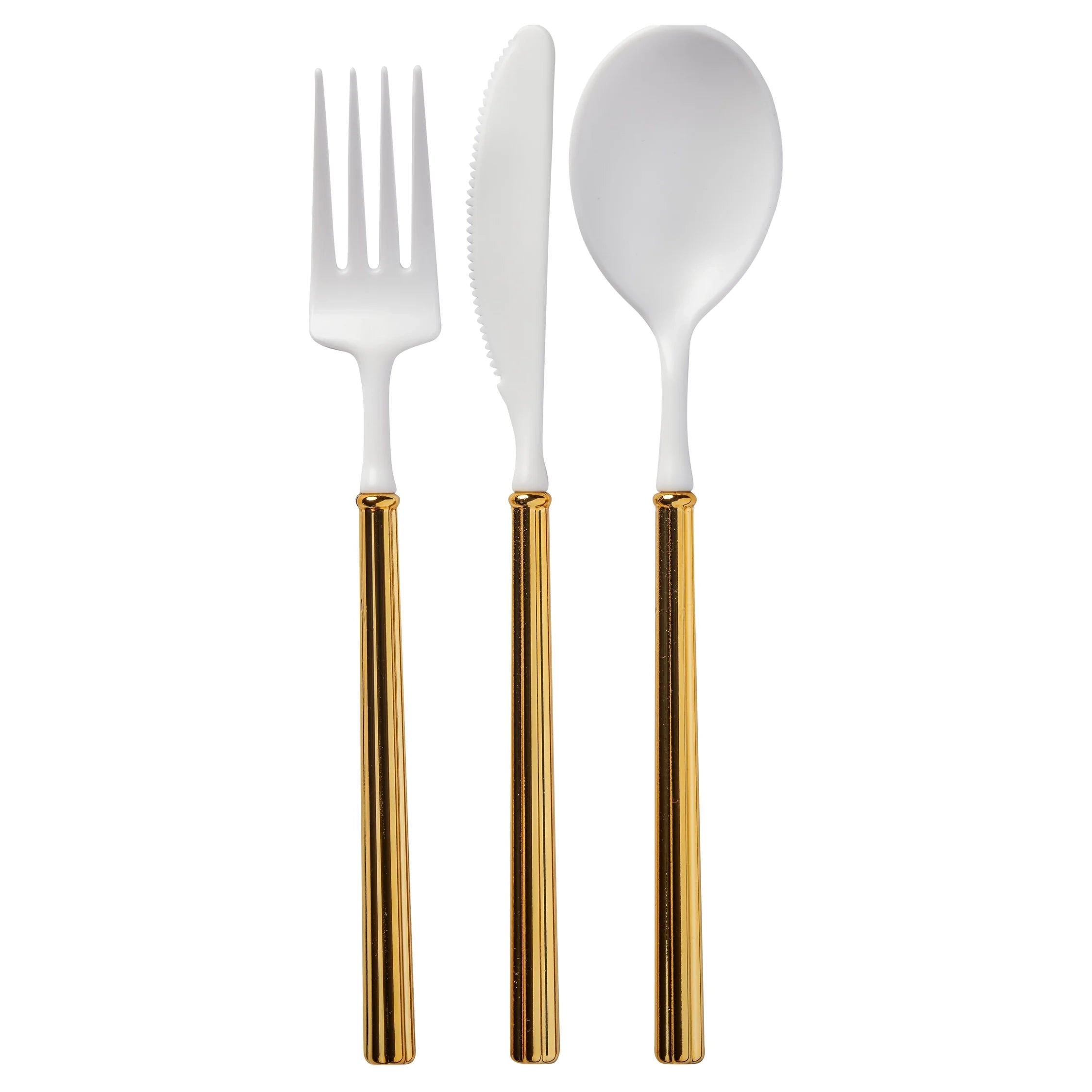 Sophistiplate Villa White & Gold Disposable Plastic Flatware Set – 24 Piece