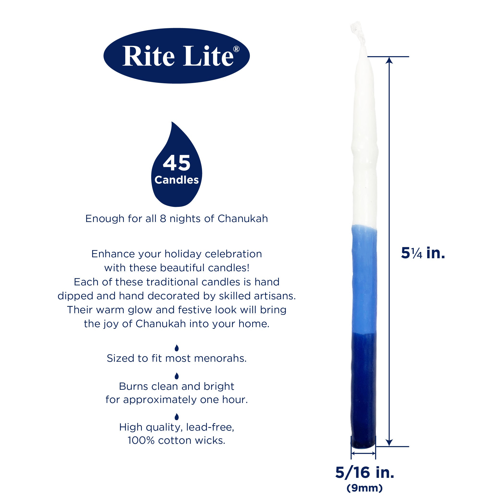 Premium Hanukkah Candles – Blue, Light Blue & White – 45 Candles