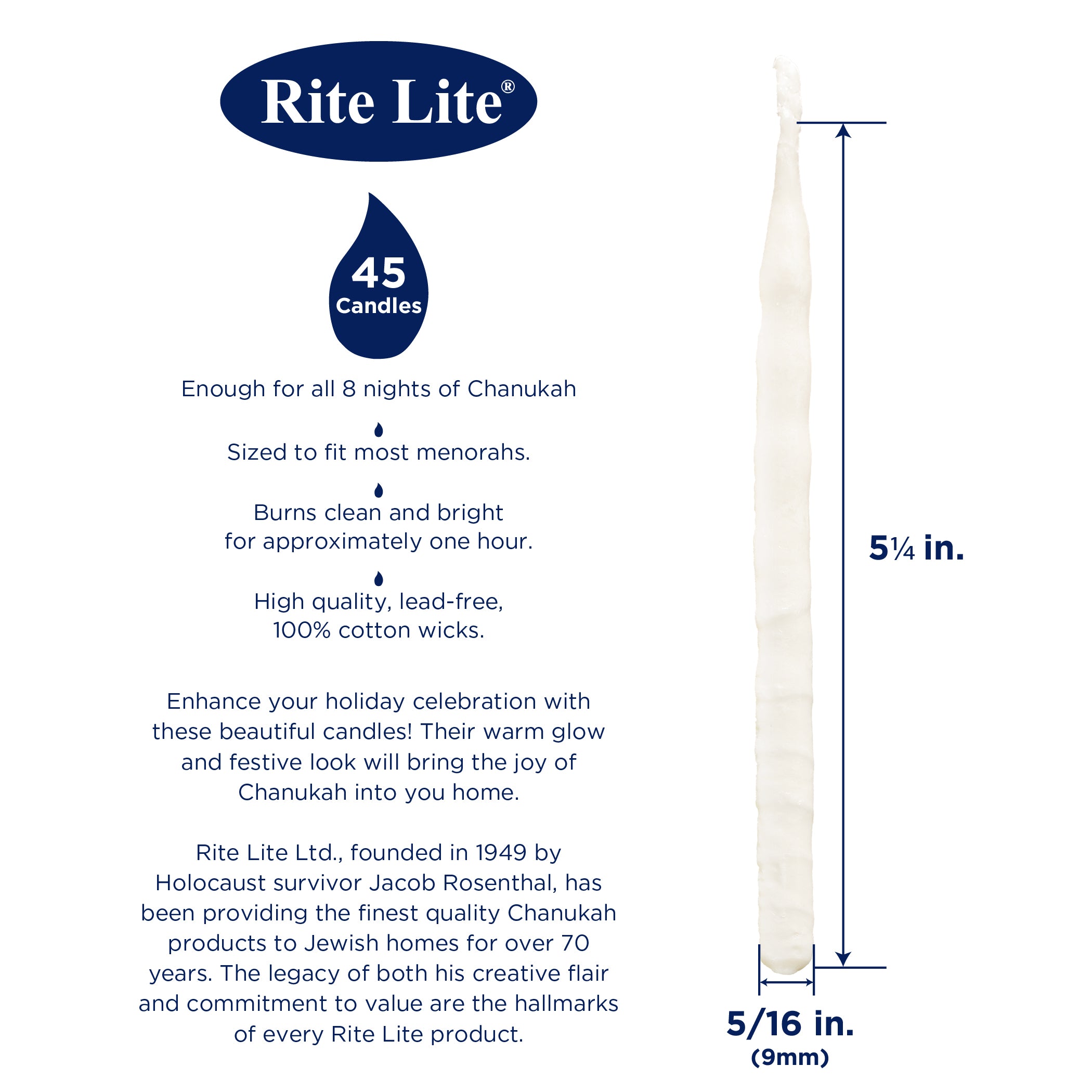 Premium Hanukkah Candles – Frosted White on White – 45 Candles