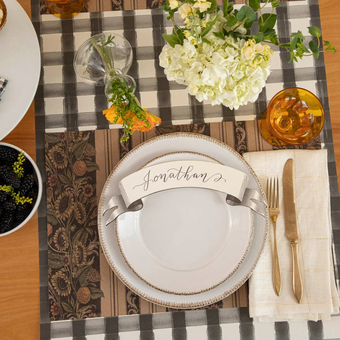Hester & Cook Paper Placemats - Black Banner Table Accent – Set of 12