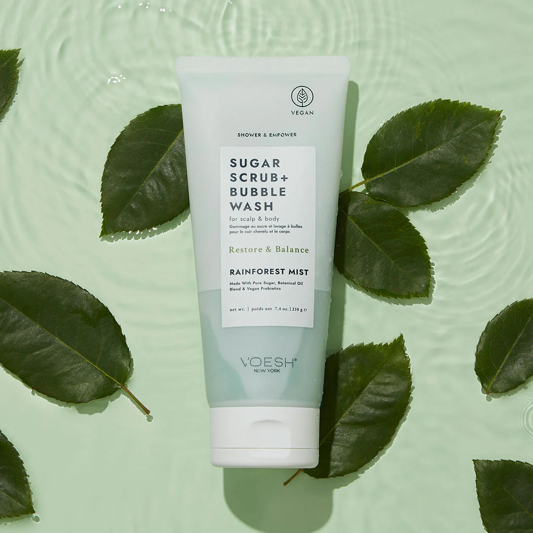 Voesh Sugar Scrub & Bubble Wash – 7.4 oz – Rainforest Mist