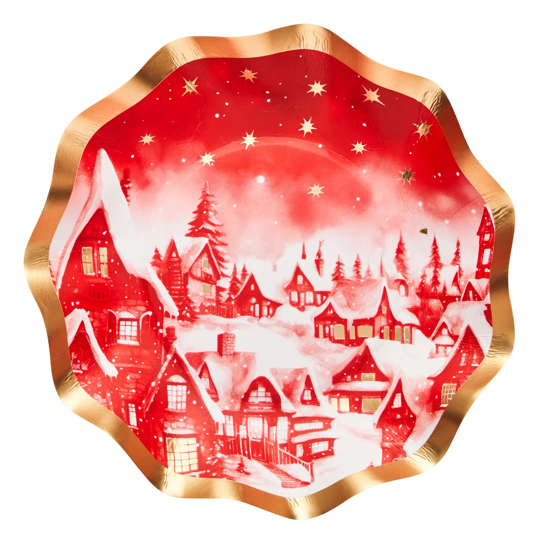 Sophistiplate Scalloped Edge Paper Appetizer/Dessert Bowl – Christmas Village – 6.5" – 8pk