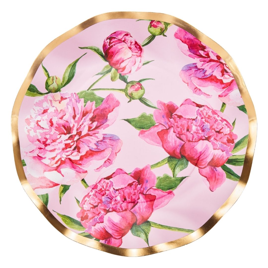 Sophistiplate Wavy Paper Salad & Dessert Plates – 8pk – Pink Peonies