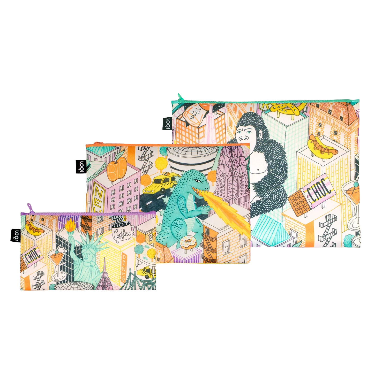 LOQI Reusable Zip Pockets – Jacqueline Colley Pop Culture New York – Set of 3