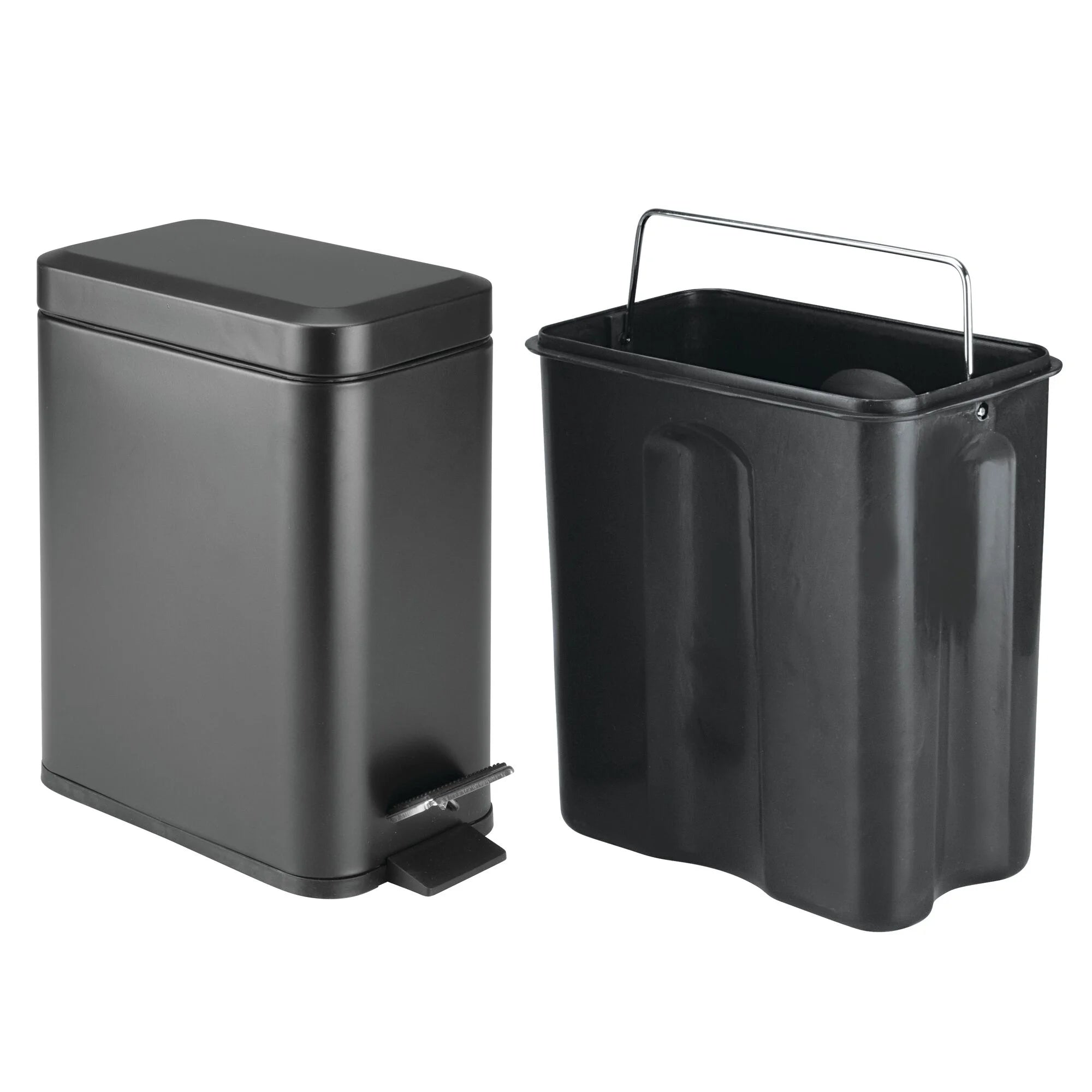 mDesign Small Modern 1.3 Gallon Rectangle Metal Lidded Step Trash Can – Matte Black