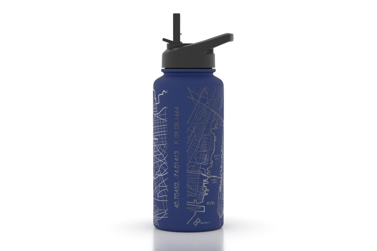 Well Told Hometown Map – Thermal Insulated Water Bottle – 32oz – Midnight Blue