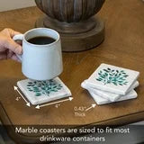CounterArt Natural Marble Cork Backed Stone Coasters – "Leaves In Teal" – Set of 4