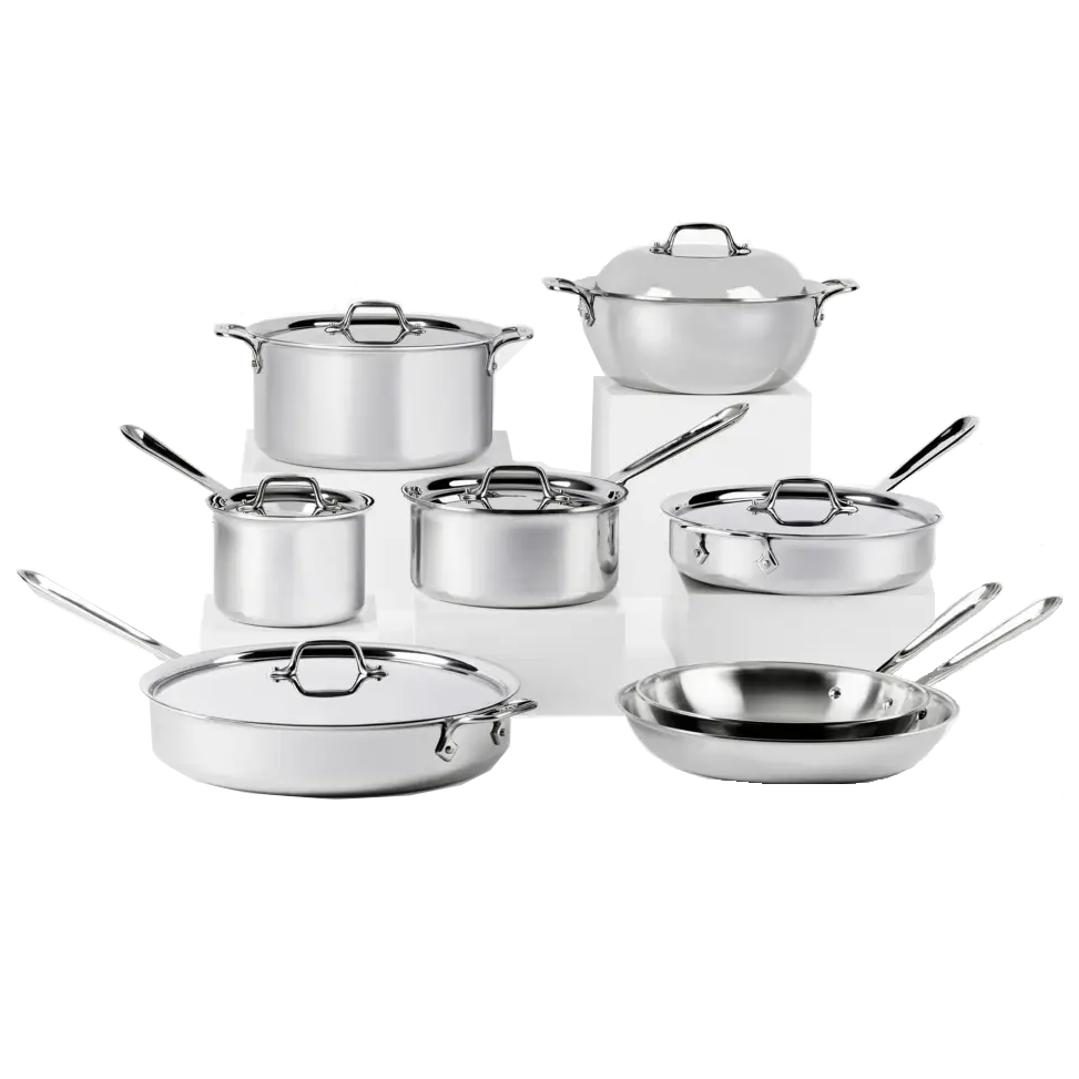 All-Clad #401716L D3 Stainless 3-ply Bonded Cookware Set – 14 pc. Set