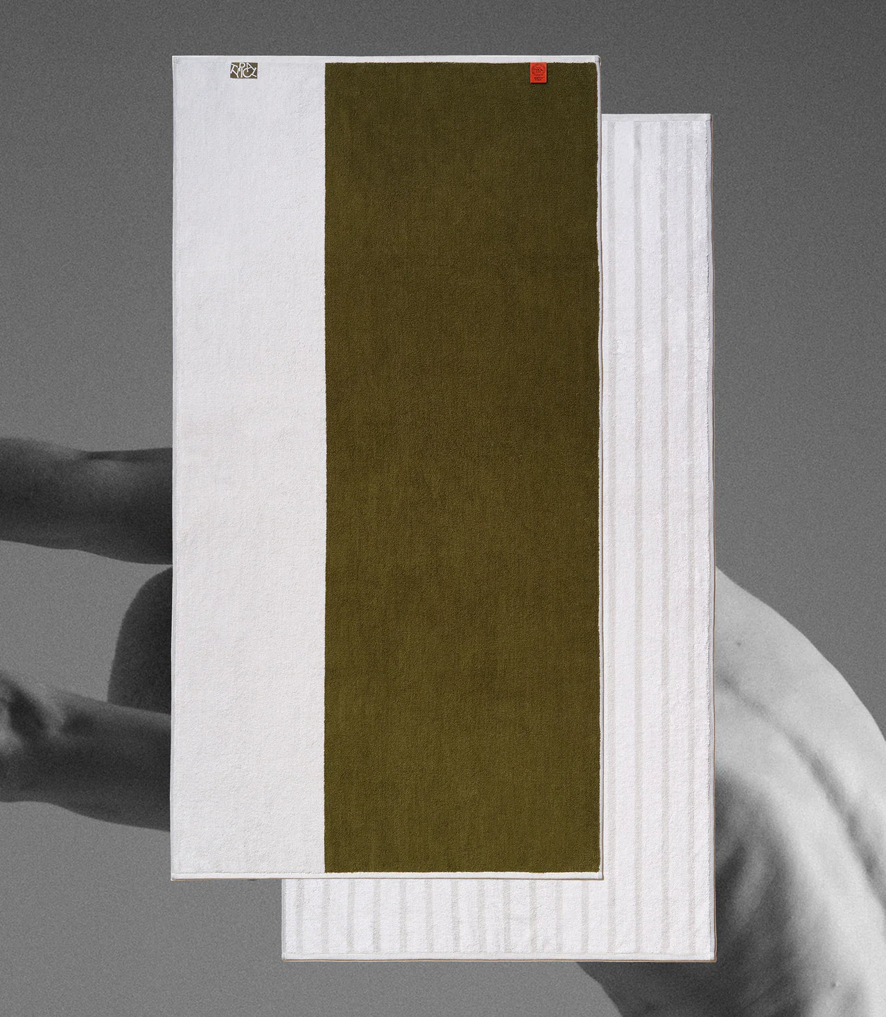 Typical Goods Offset Two Sided Stripe Stretch Towel – Ceramic Clay|Moss Green – 30" x 60" (Copy)