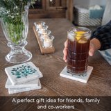 CounterArt Natural Marble Cork Backed Stone Coasters – "Leaves In Teal" – Set of 4