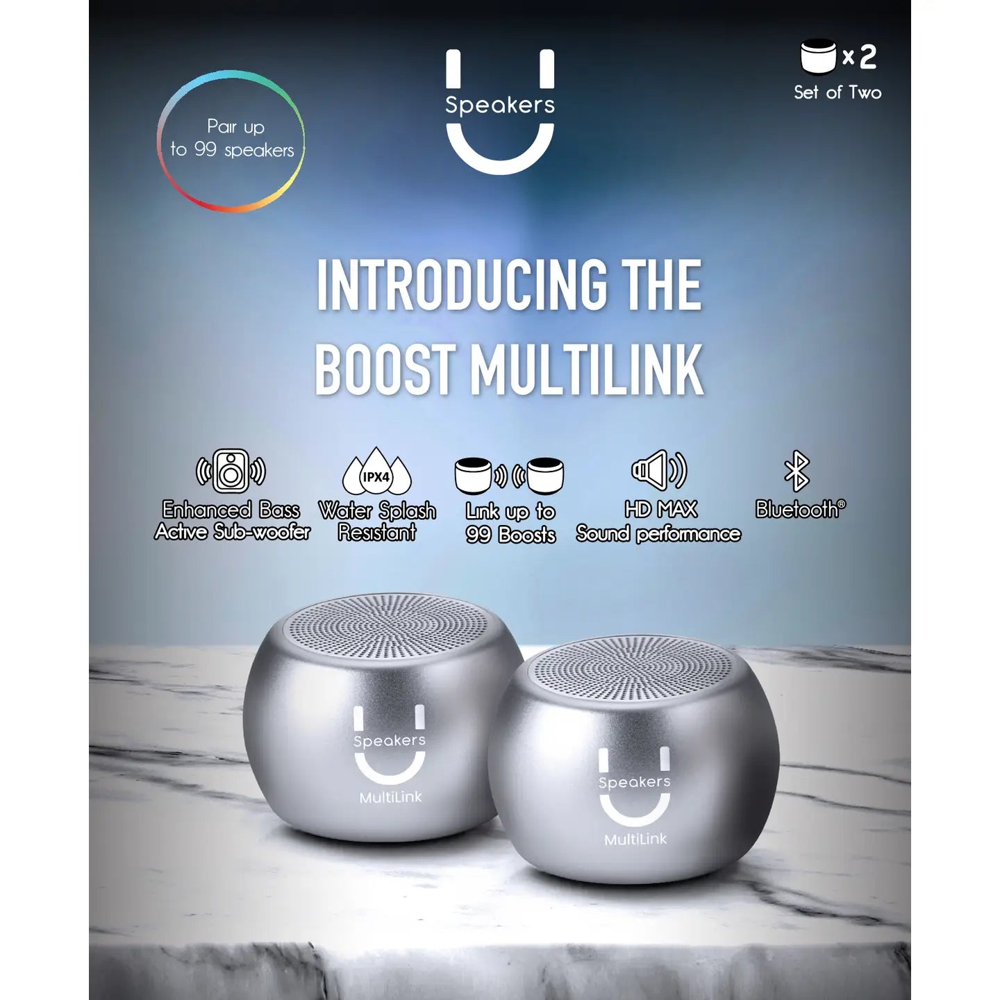 FashionIt U Mini Portable Bluetooth Speaker Boost Multilink Speaker – Set of 2