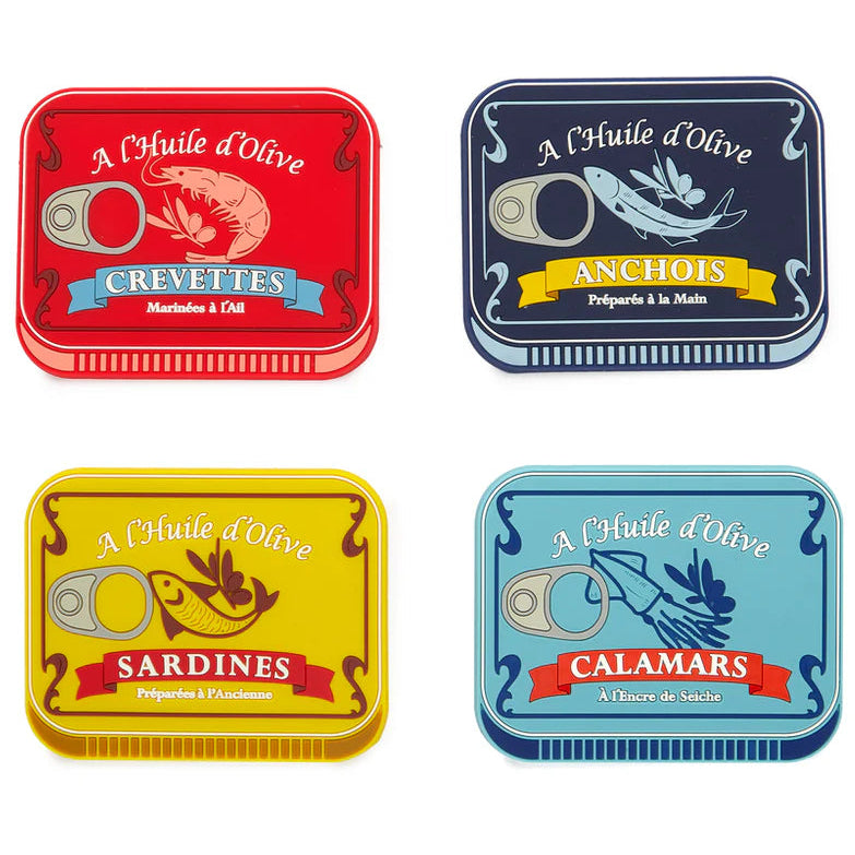 Retro Seafood Tin-Inspired Coasters – Set of 4