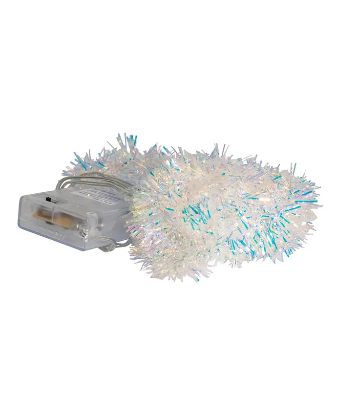 Multicolored Superbright LED Silver Iridescent Tinsel Garland