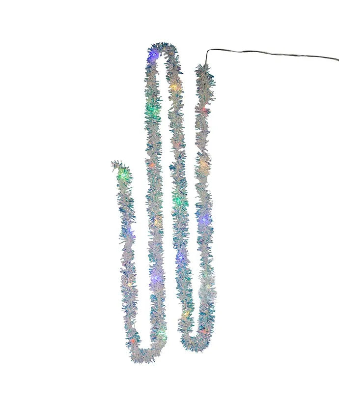 Multicolored Superbright LED Silver Iridescent Tinsel Garland
