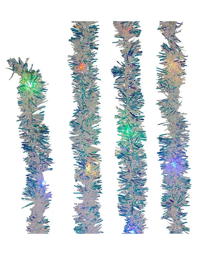 Multicolored Superbright LED Silver Iridescent Tinsel Garland