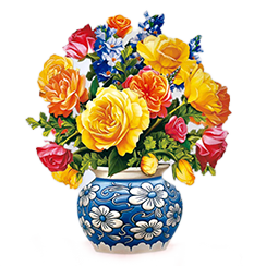 Fresh Cut Paper 3D Pop Up Flower Greeting Note Card – Sorbet Roses – 6" x 5"