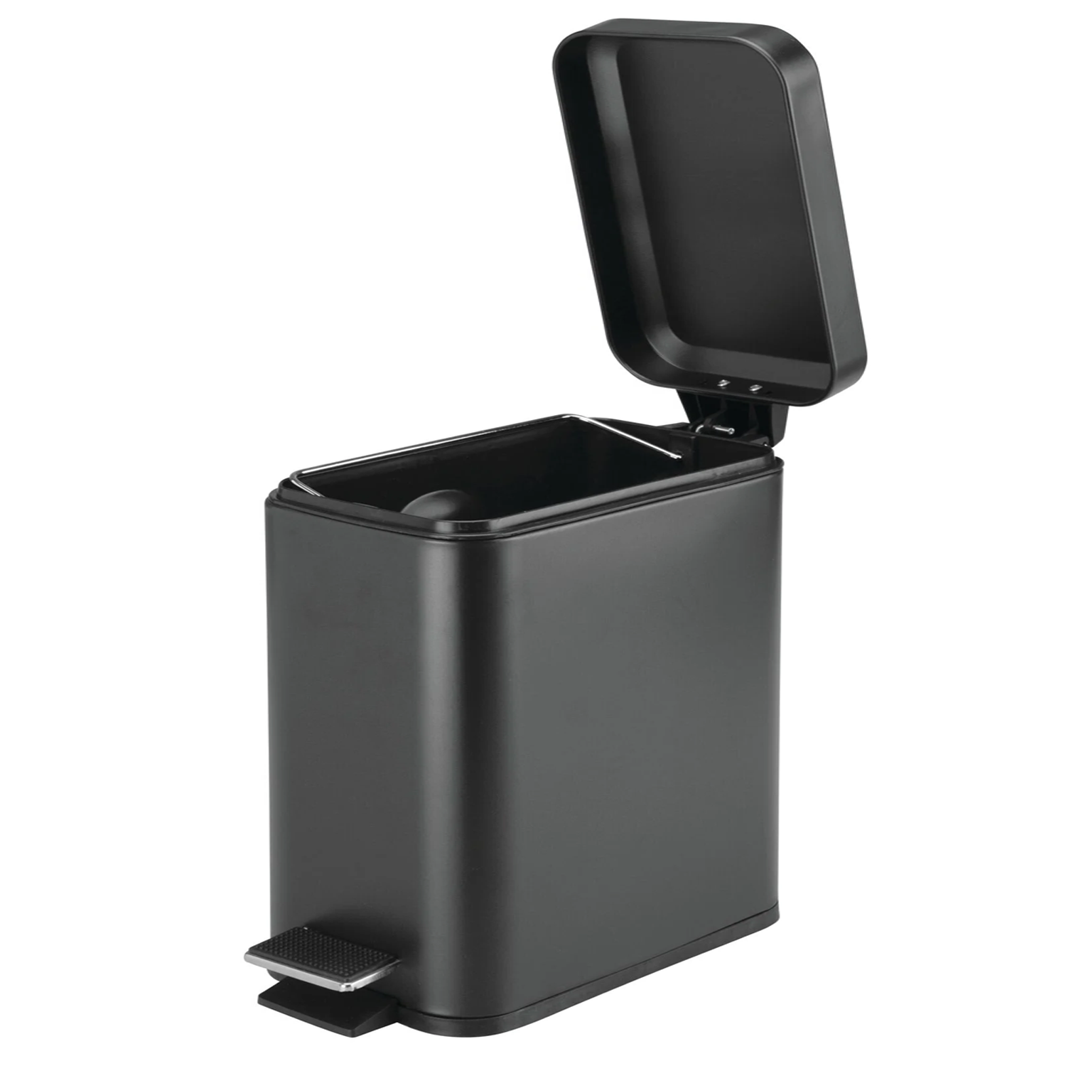 mDesign Small Modern 1.3 Gallon Rectangle Metal Lidded Step Trash Can – Matte Black