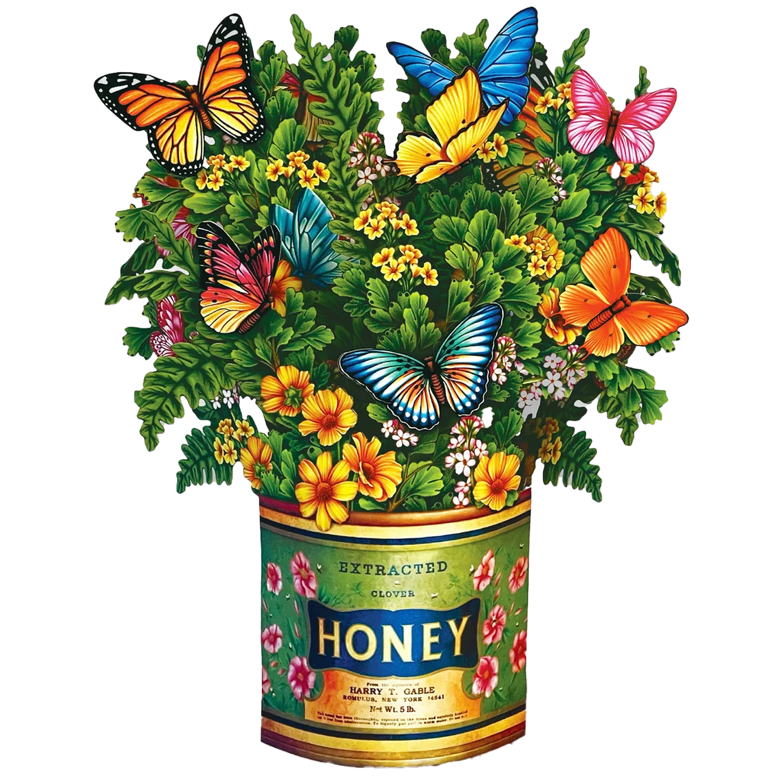 Fresh Cut Paper 3D Pop Up Flower Greeting Note Card – Butterflies & Buttercups – 6" x 5"